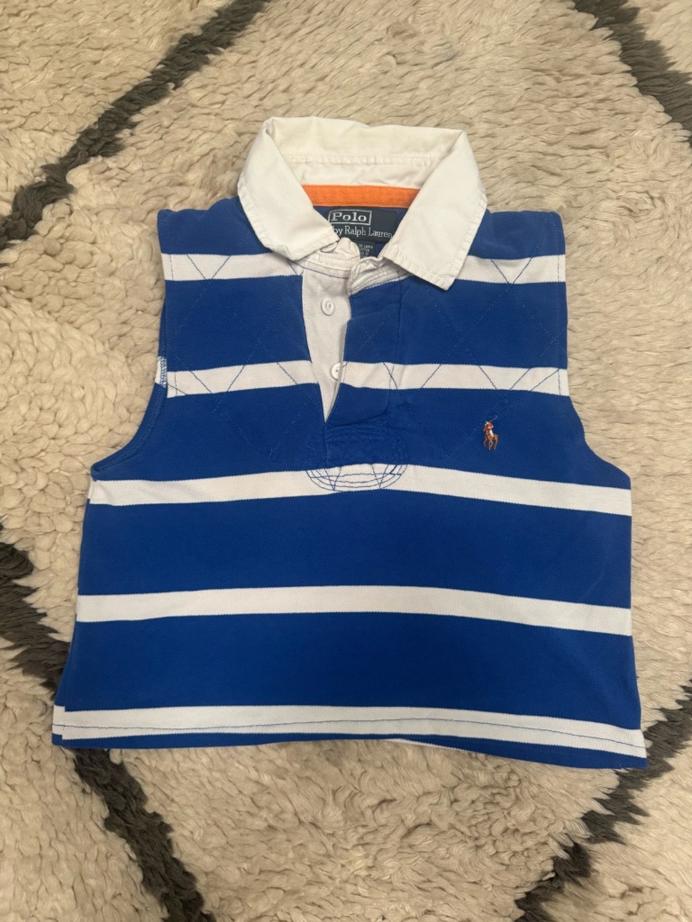 VNTG Cropped Polo Ralph Lauren Tank Top | Blue & White Stripe.